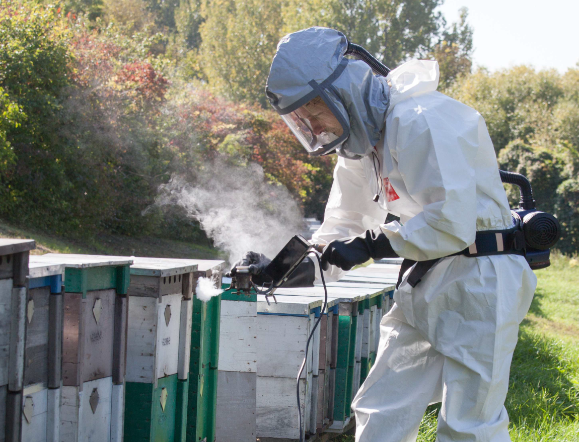 Rásegítéssel működő légzésvédő méhészkedés közbeni használata